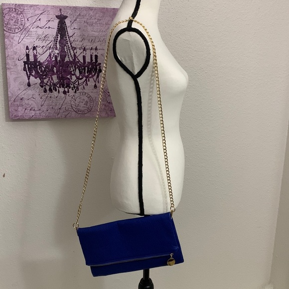 Bags Electric Blue Clutch Purse Crossbody Faux Leathergold Chain